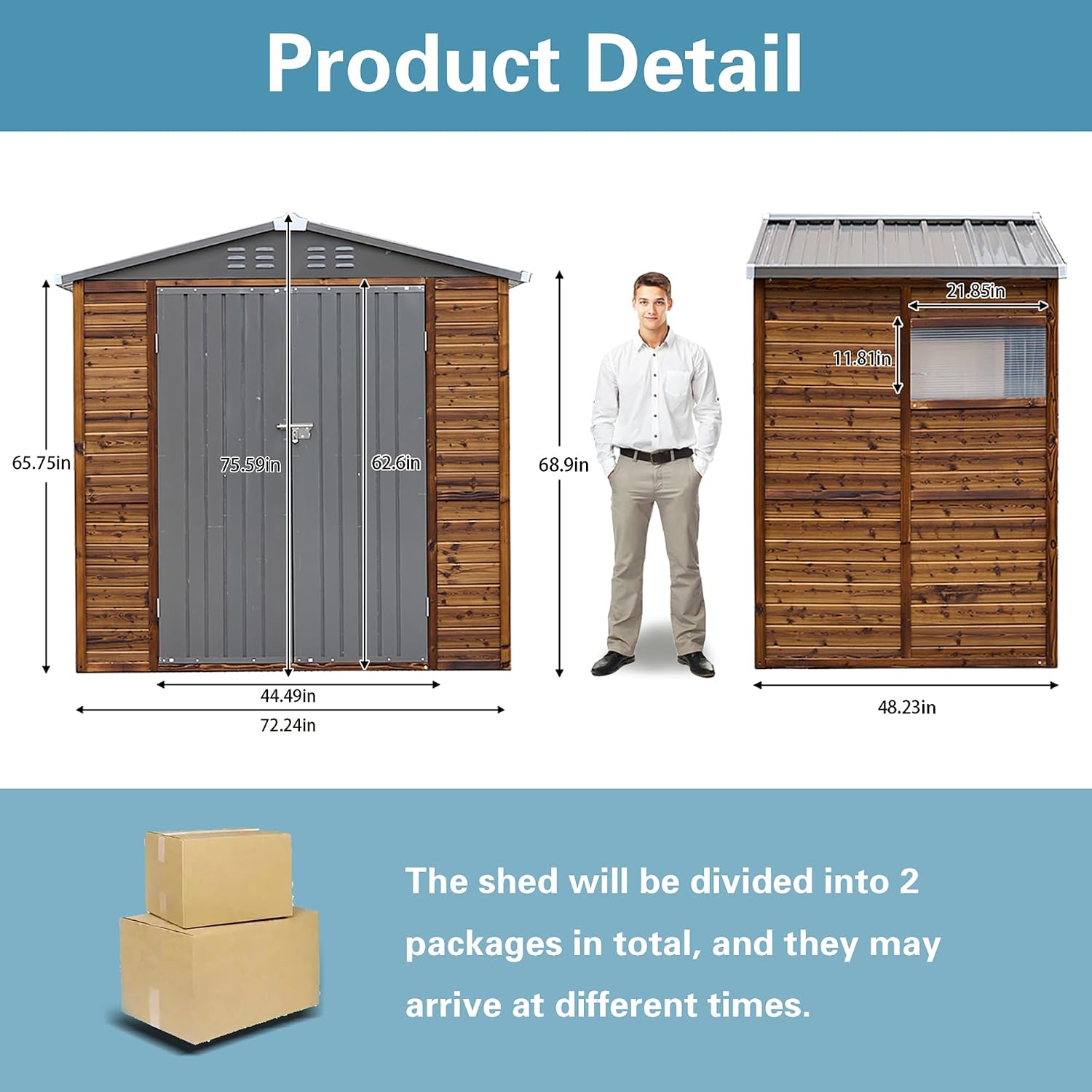 6x4 FT Outdoor Storage Shed with Windows, Wood & Metal Tool Shed Waterproof Storage House for Outside Patio, Garden, Backyard, 4 Vents (Without Floor) Wood Color