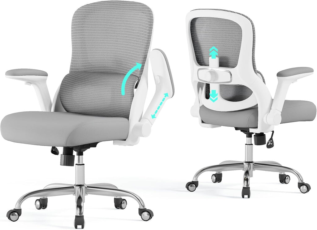 Ergonomic Office Chair: 400LBS Office Computer Desk Chair with High Back Mesh and Adjustable Lumbar Support Rolling Work Swivel Task Chairs with Wheel 3D Armrests, Ergo Gaming Chair (Grey)