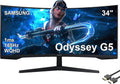 SAMSUNG 34' Odyssey G5 Series Ultra-Wide WQHD Gaming Monitor, 1000R Curved, 165Hz, 1ms Response Time, FreeSync Premium, Black, with MTC HDMI Cable