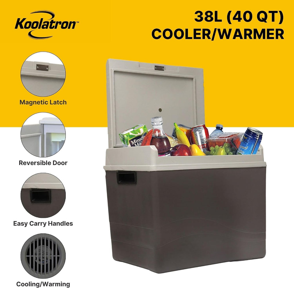 Koolatron 12V Electric Cooler/Warmer, 38L (40qt) Thermoelectric Car Fridge, Reversible Door, 12 Volt DC Connection, Plug In Iceless Portable Refrigerator, For Work Travel Vehicle Truck RV, Gray