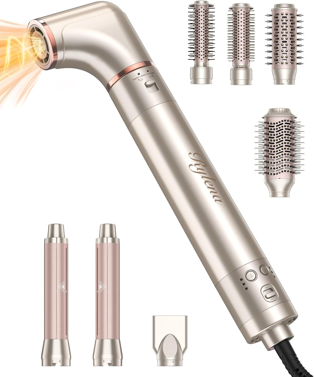 8-in-1 High-Speed Air Styler & Hair Dryer Brush, 110,000 RPM Fast Drying Multi-Styler, Auto-Wrap Curlers, Ionic Frizz-Control, 2 Oval& 2 Round Brushes, Concentrator for Blowouts, Curling&Volume