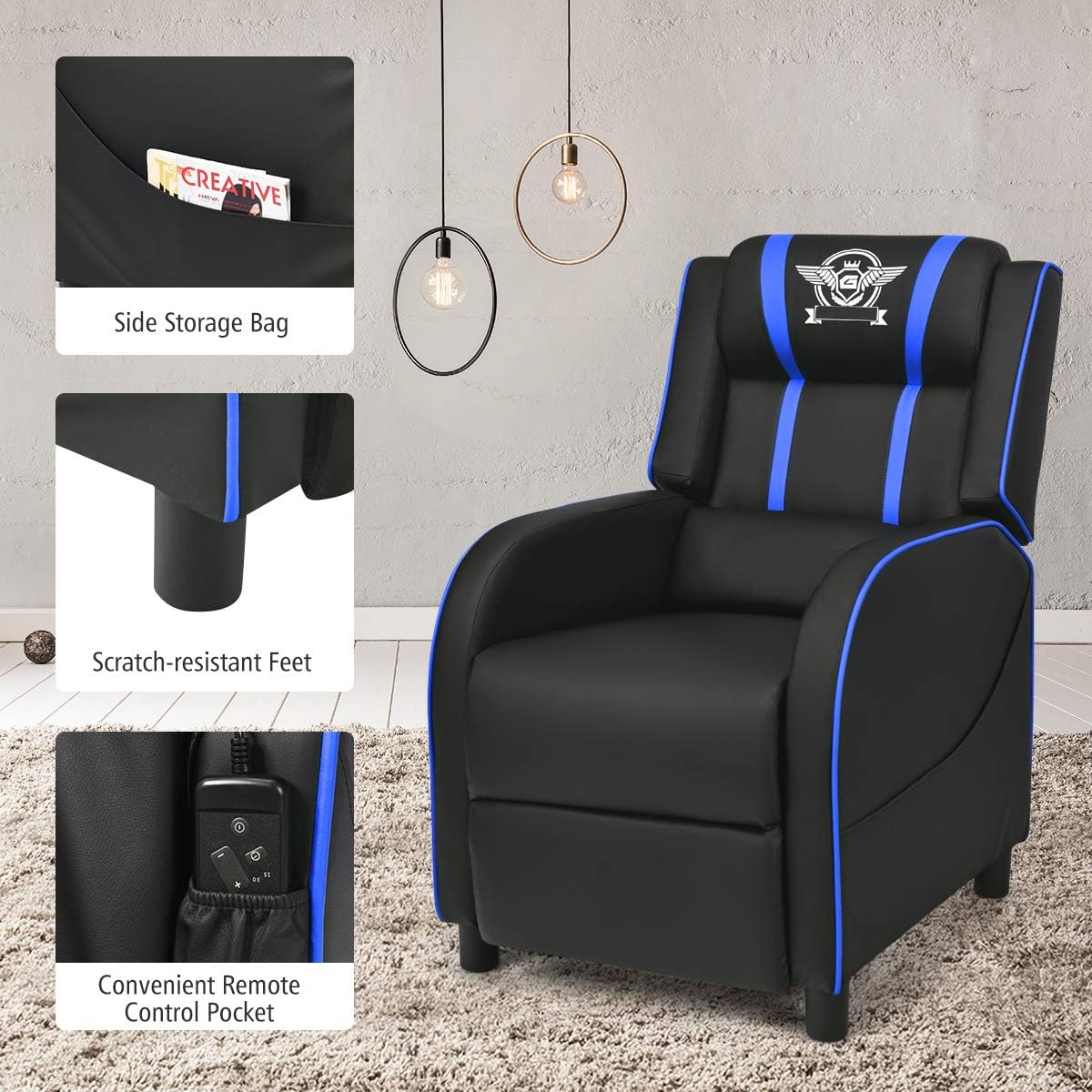 GORELAX Modern Massage Gaming Recliner Chair, PU Leather Home Theater Recliner Chairs w/Footrest and Massage, Racing Style Sofa Chair for Living Bedroom Gaming Room