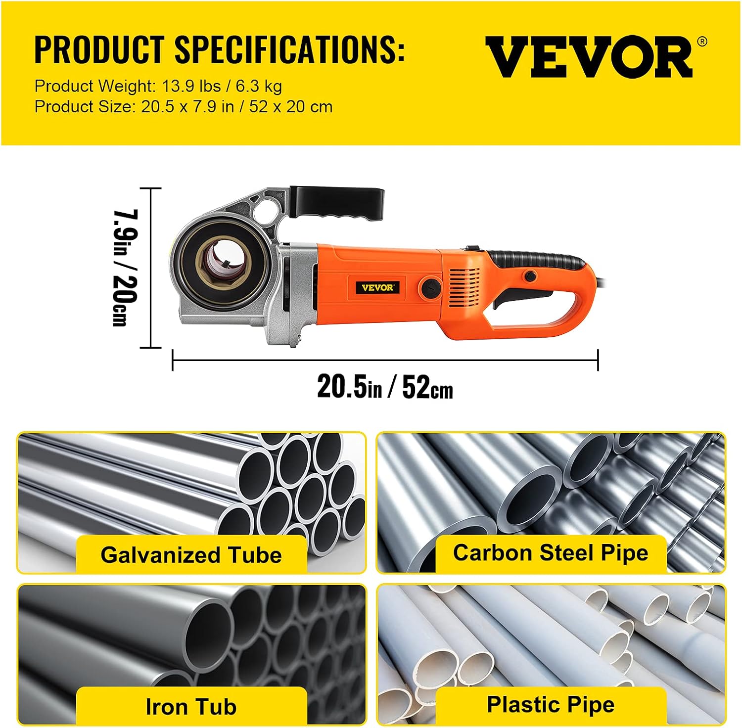 VEVOR Electric Pipe Threader, 2300W Pipe Threading Machine with 4 Dies 1/2' - 1 1/4', 110V Hand-held Pipe Threader Machine with Copper Motor, Portable Electric Pipe Threading Kit with Carrying Case