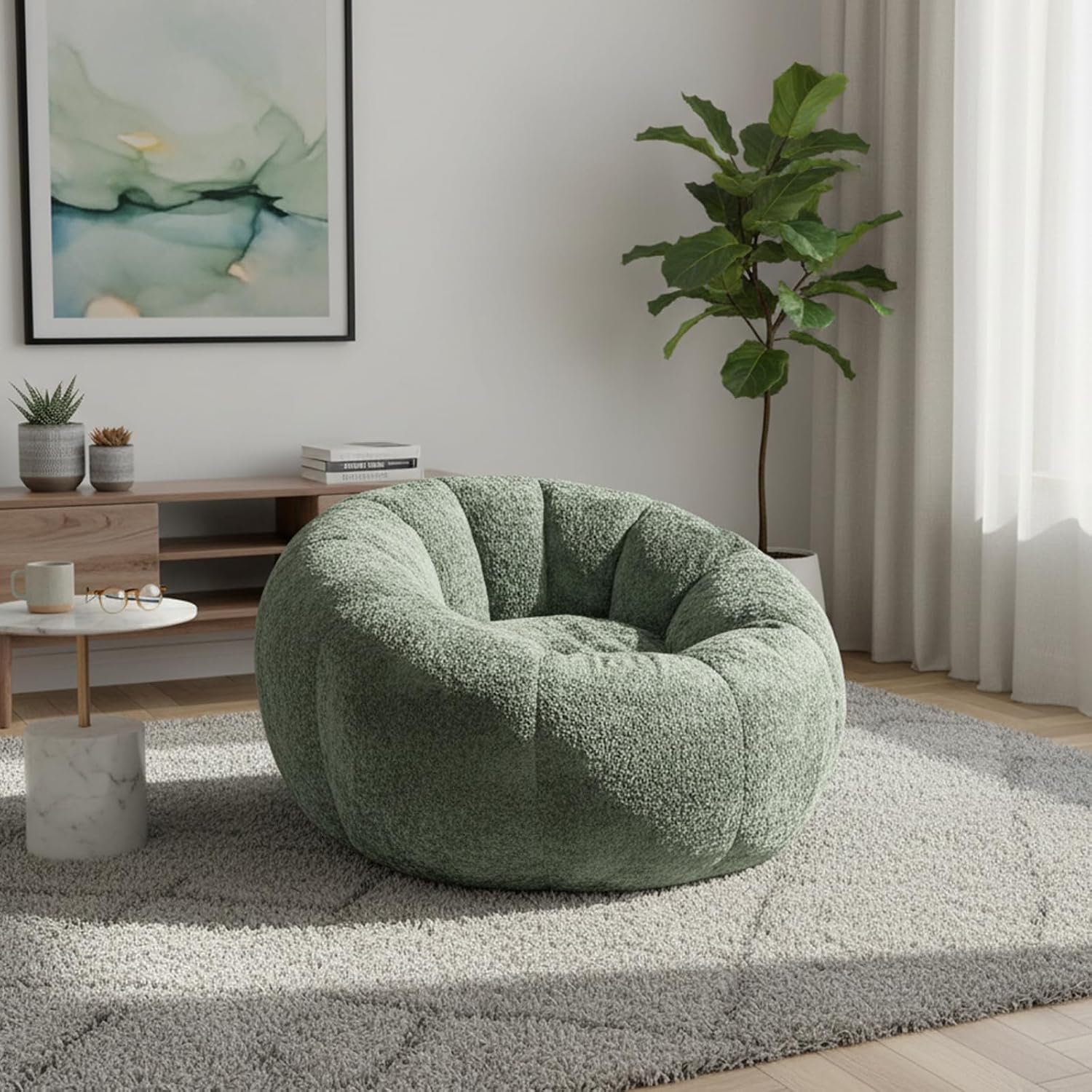 Giant Bean Bag Chair for Adults – Large Comfy Stuffed Sofa Seat with Spacious Design for Reading, Gaming, or Relaxing (Dark Green)