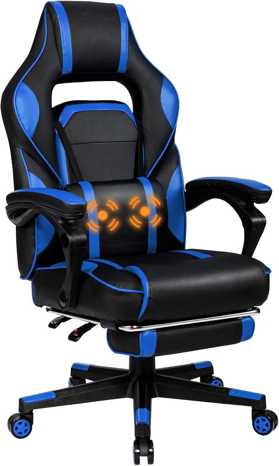 Giantex Ergonomic Gaming Chair, Executive Computer Office Chair with USB Massage Lumbar Cushion and Retractable Footrest, High Back Swivel Chair with Backrest and Height Adjustable (Blue)