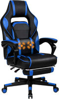 Giantex Ergonomic Gaming Chair, Executive Computer Office Chair with USB Massage Lumbar Cushion and Retractable Footrest, High Back Swivel Chair with Backrest and Height Adjustable (Blue)