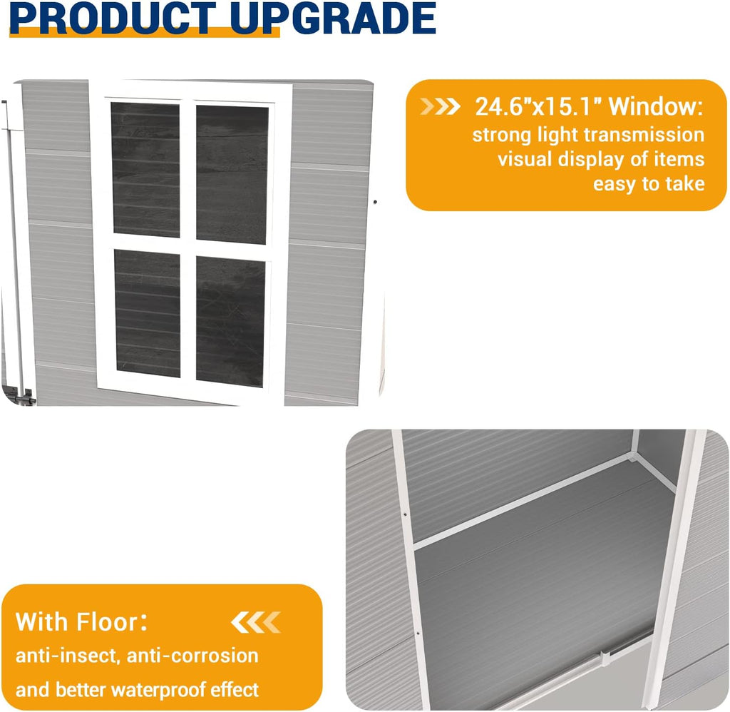 UDPATIO Outdoor Resin Storage Shed 5x3 FT, Plastic Garden Shed for Bike, Garbage Can, Tool, Outside Sheds & Outdoor Storage Storage Box with Lockable Door for Backyard, Patio, Lawn, Grey & White