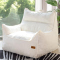 Oversized Fluffy Bean Bag Chair for Adults – Giant Cozy Bean Bag Sofa Chair with Armrests, Handle & Non-Slip Base for Your Reading Nook, Bedroom or Living Room(White-XL)