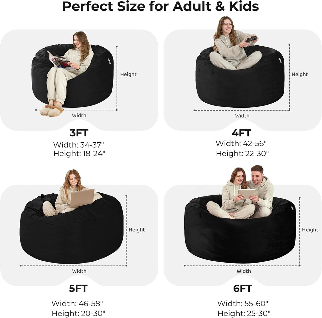 HABUTWAY Bean Bag Chair: Giant 5' Memory Foam Furniture Bean Bag Chairs for Adults with Microfiber Cover 5Ft (Black)