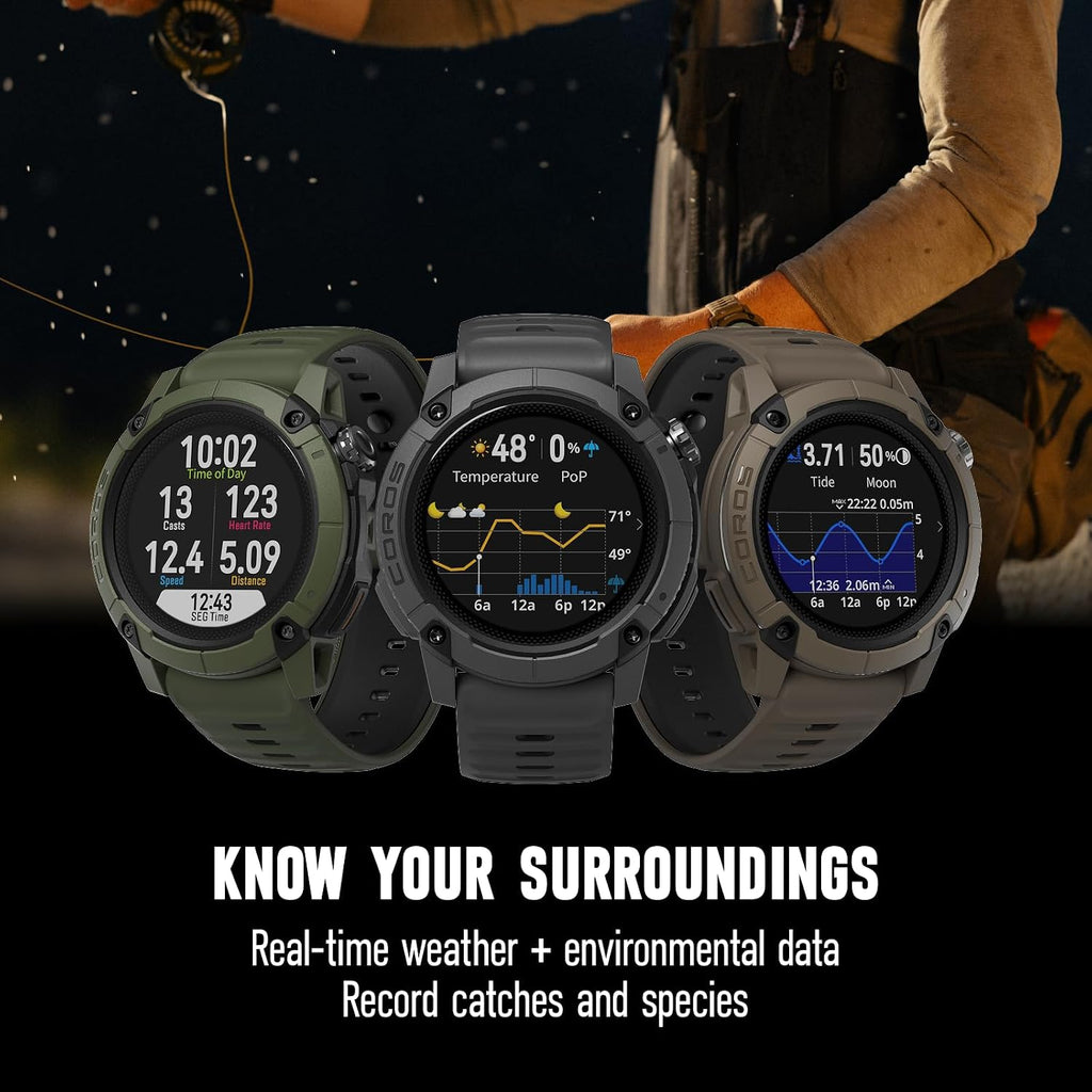 COROS Nomad GPS Outdoor Watch, Global Maps with Turn-by-Turn Navigation, 22-Day Battery Life, Voice-Pin Adventure Journal, Fishing Modes with Tides & Catch Logging, for Hiking, Fishing (Ash)