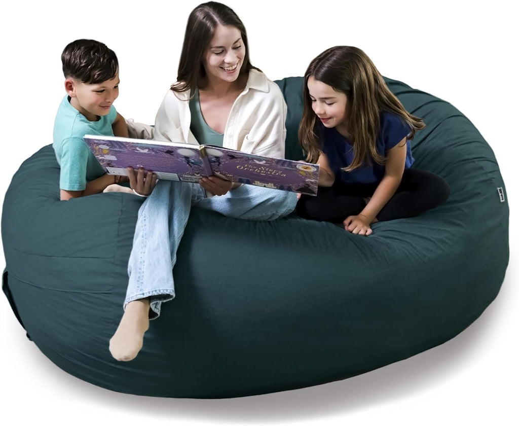 Big Joe Fuf 8Ft Giant Foam Bean Bag Chair, Oversized Couch with Removable Cover for Kids, Teens, Adults, Deep Sea Velveteen, Durable Woven Polyester, 8 Foot