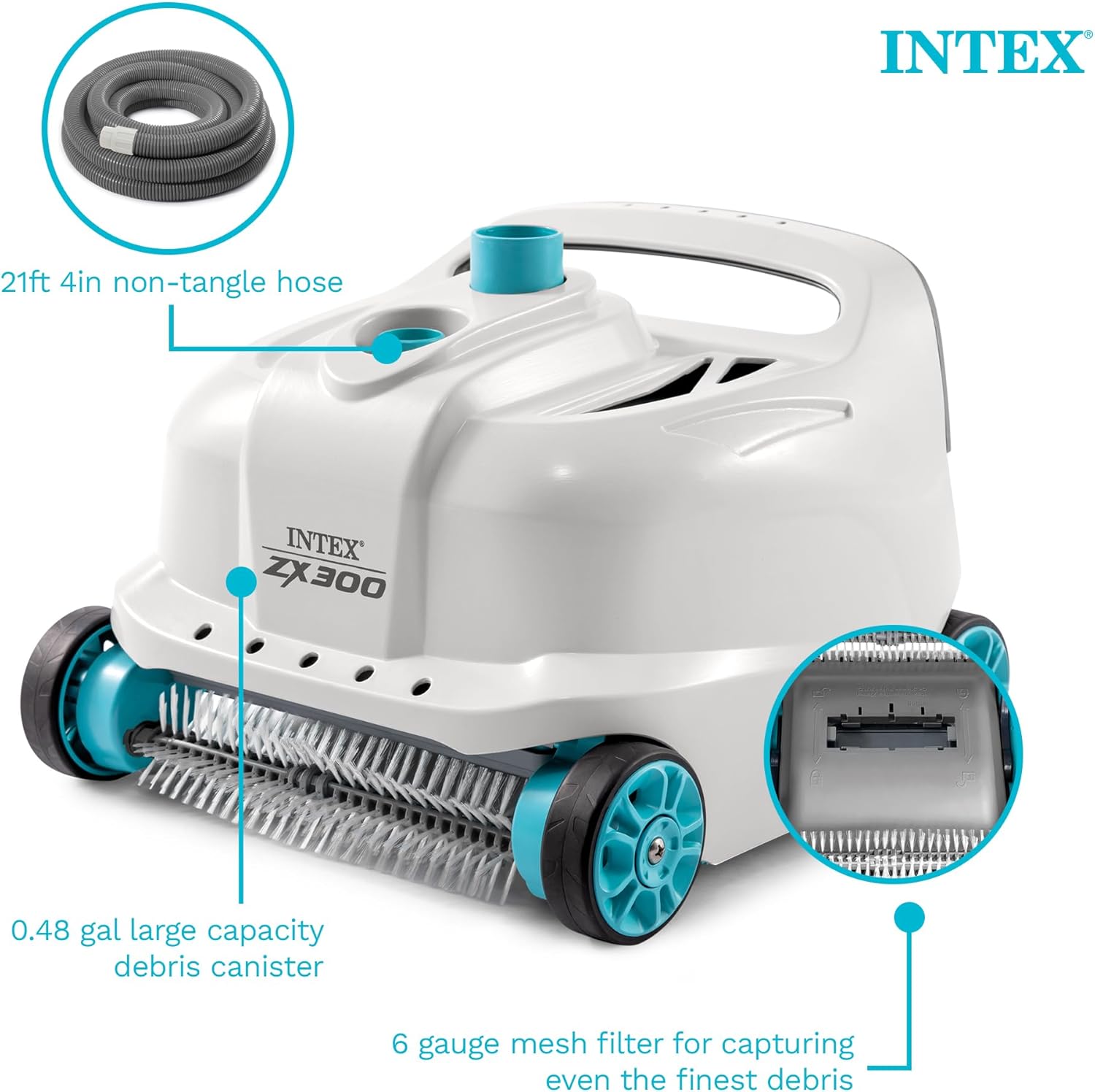 INTEX Deluxe Pressure-Side Above Ground Automatic Pool Cleaner Vacuum - for Bigger Pools – Cleans Pool Floors and Walls – Removes Debris – Removable Filter Tray – 21ft Tangle Free Hose