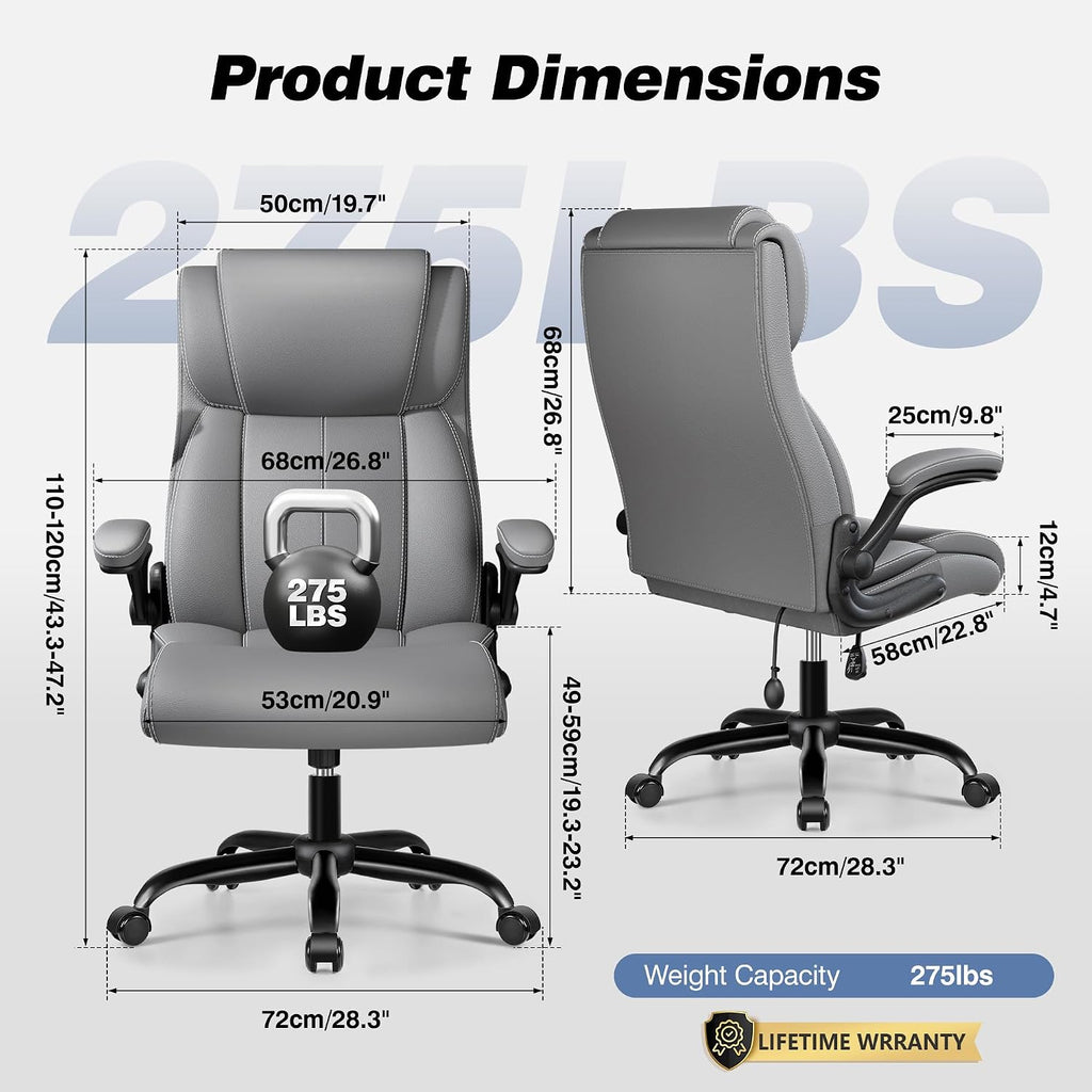BESTFAIR Ergonomic Office Chair - Desk Computer Chair, Leather High Back Executive Chairs with Adjustable Lumbar Support & Flip Up Arms, Gray 4 Pack