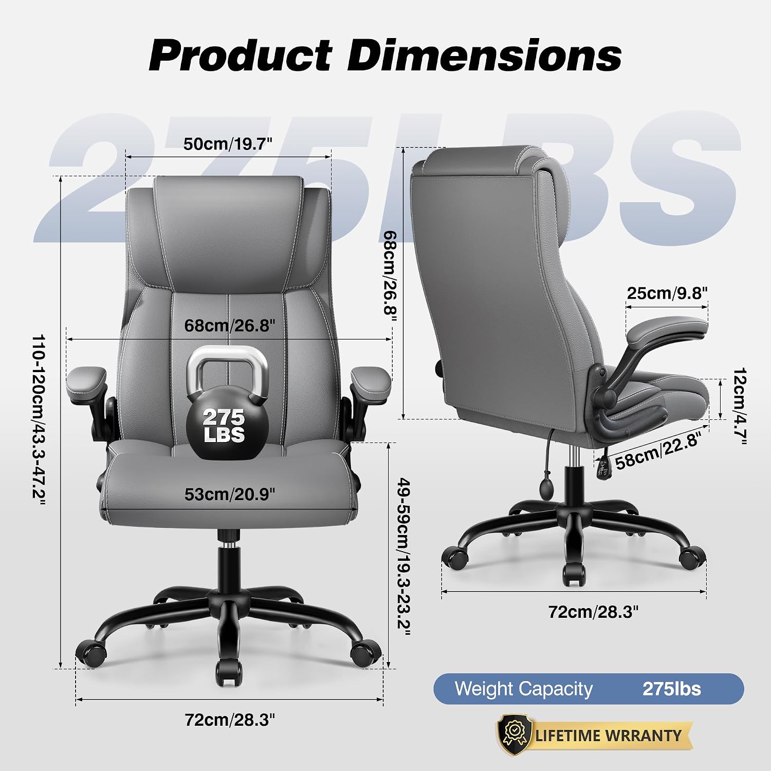 BESTFAIR Ergonomic Office Chair - Desk Computer Chair, Leather High Back Executive Chairs with Adjustable Lumbar Support for Adults, Rolling Swivel Tilt, Gray