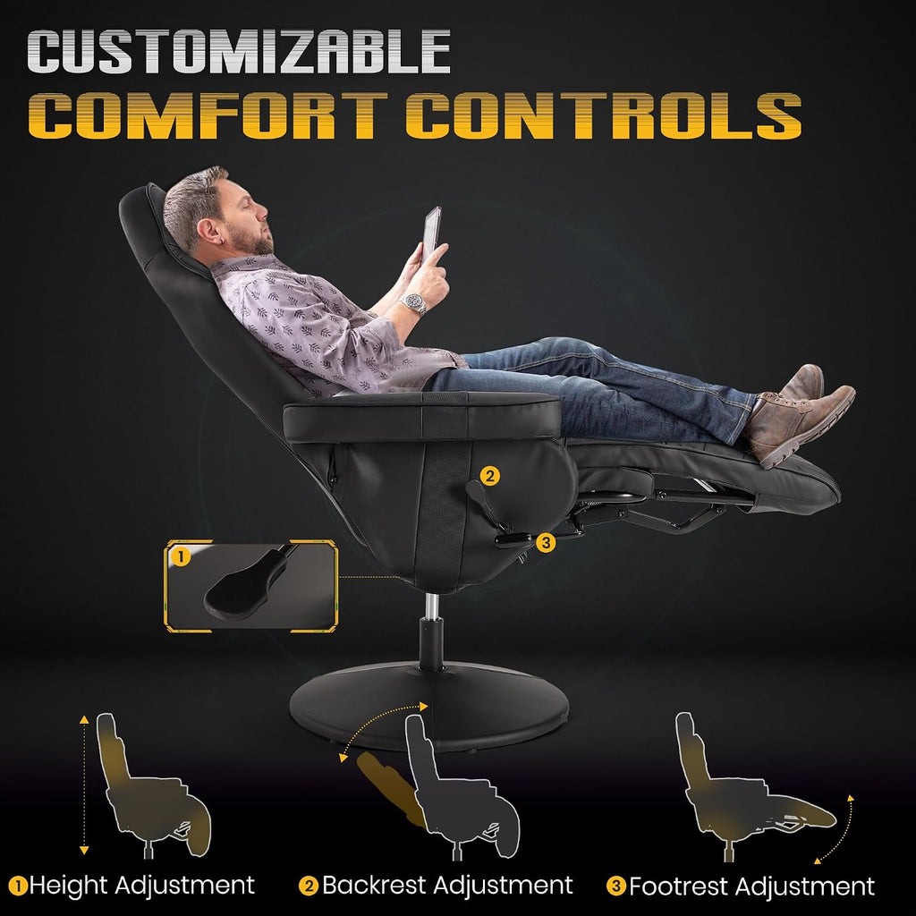 Massage Gaming Recliner Chair with Cup Holder & Side Pockets – Ergonomic PU Leather Video Gaming Chair with Footrest, Manual Recline, Headrest & Lumbar Support for Office or Game Room (Black)