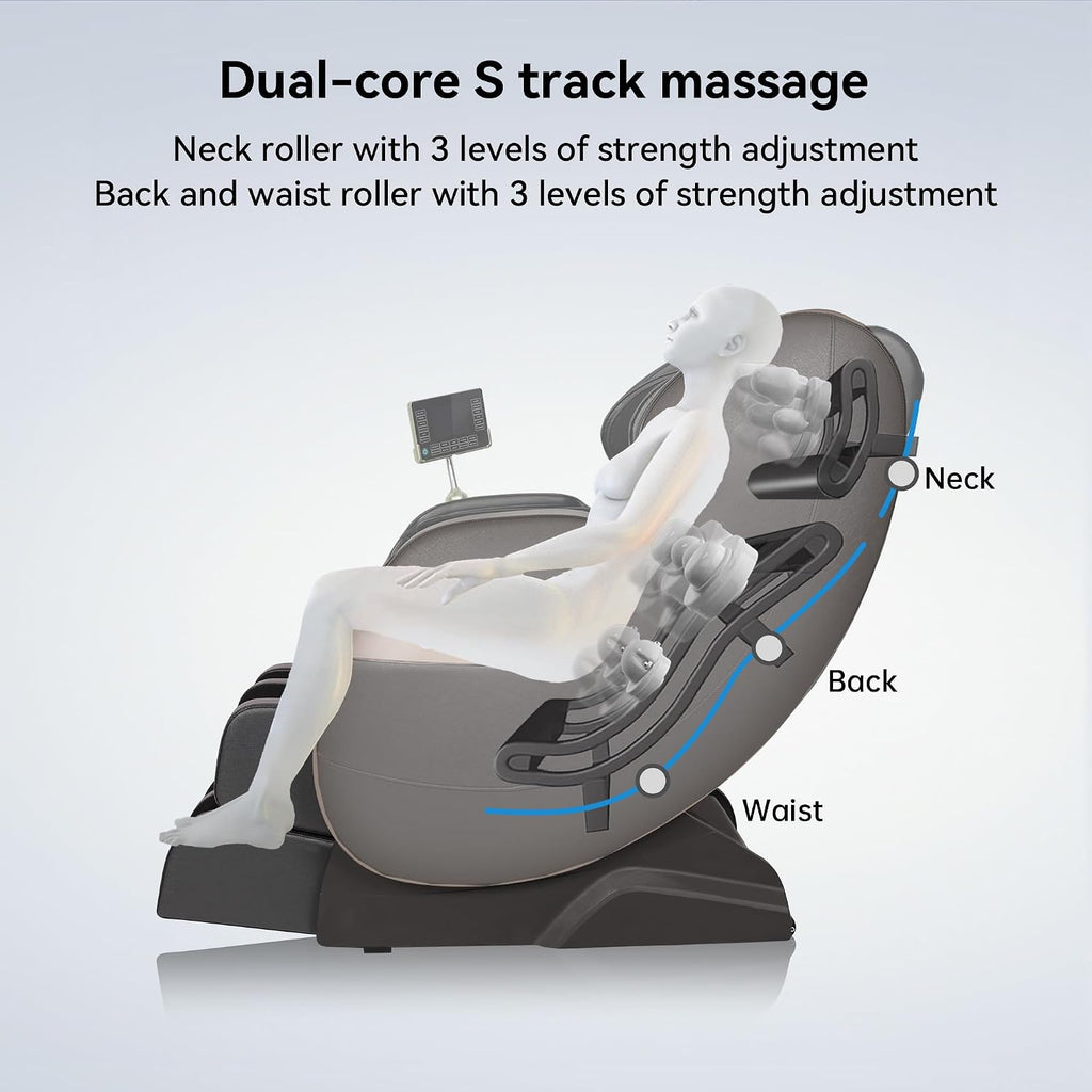 Real Relax 2025 Full Body Massage Chair of Dual-core S Track,Shiatsu Massage Recliner of Zero Gravity with APP and LCD Control,Bluetooth,Home or Office Use,Brown