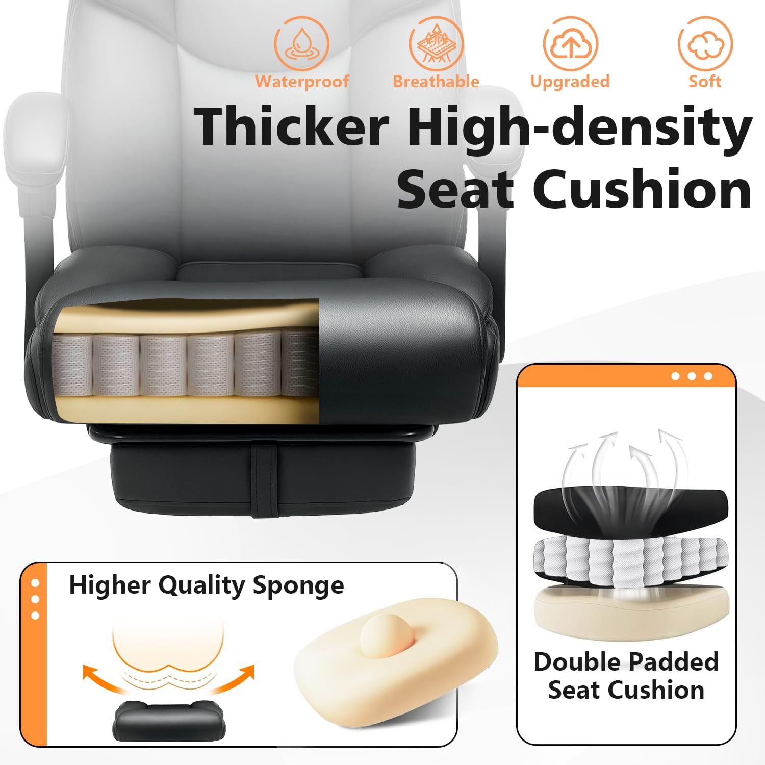 WAILOR 400lbs Office Chair with Foot Rest, Reclining Big and Tall Office Chair with Lumbar Support Spring Cushion, High Back PU Leather Computer Chair,Comfy Desk Chair for Home Office