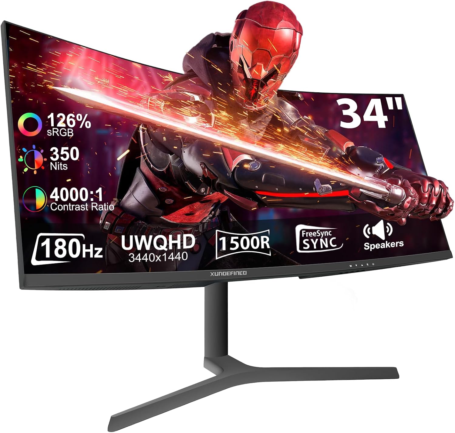34 Inch Curved Monitor 180Hz, UWQHD 3440x1440p Ultrawide Gaming Monitor 1500R with Speaker, PIP/PBP, 4000:1 Contrast, sRGB126%, HDR, FreeSync & G-SYNC, 1ms(MPRT), HDMI/DP Port, Adjustable Stand, VESA