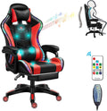 XOOFMASS RGB Gaming Chair with Massage and Footrest Large Ergonomic Computer Desk Chair Video Gaming Chair with Speakers and LED Light Effect, 90°-135° Adjustable Reclining Gamer Chair,Red