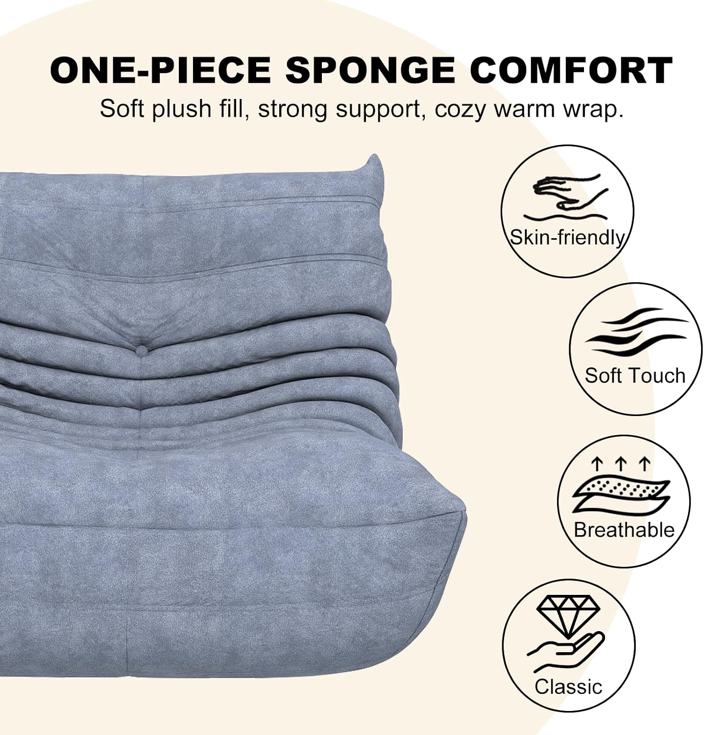 Snug Sofee Bean Bag Chairs for Adults, Bean Bag Sofa - Adult Size with Soft Waterproof Fabric for Living Room, Apartments, Reading Corner, Gaming, and Movie Venue (Gray)