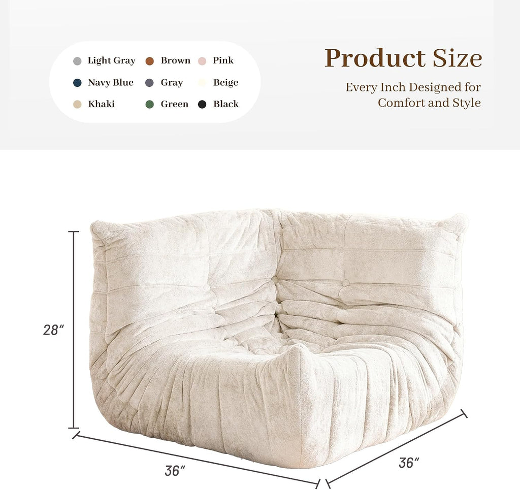 Bean Bag Chair, Memory Foam Bean Bag Chairs for Adults, Fireside Corner Chair Lazy Floor Corner Sofa for Living Room, Bedroom, Dorm, Office(Beige)