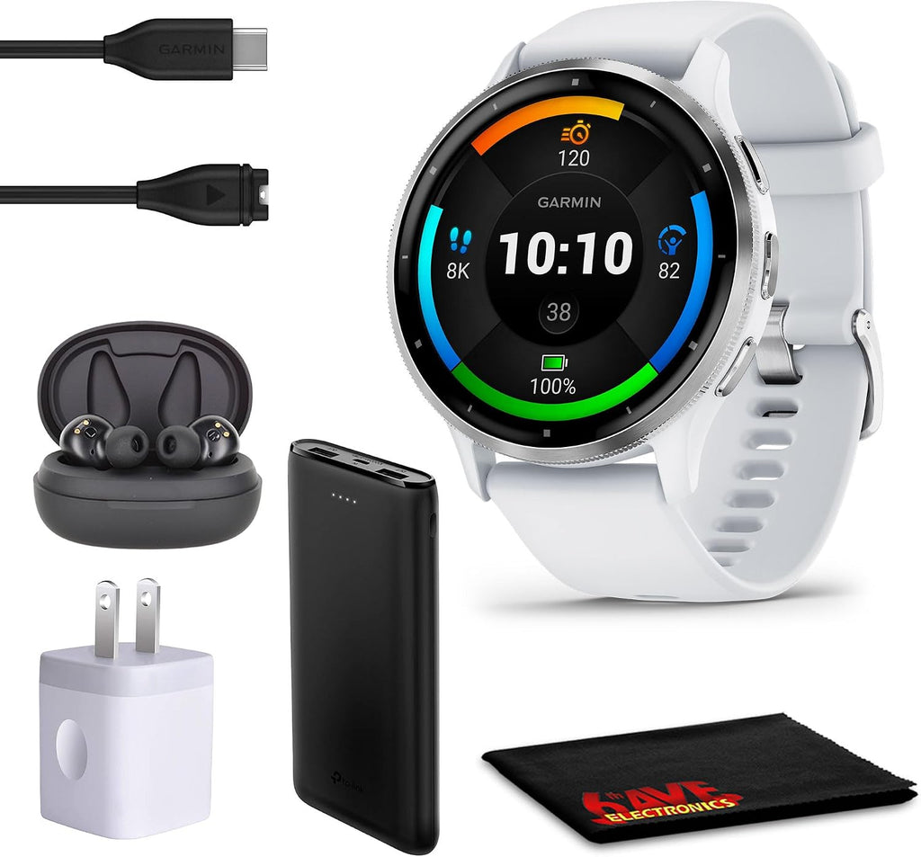 Garmin Venu 3 Advanced Fitness and Health Tracker Smart Watch with Silver Stainless Steel Bezel and 45 Mm Whitestone Case & Silicone Band, 1.4 Inch AMOLED Touch Screen Display Bundle with Accessories