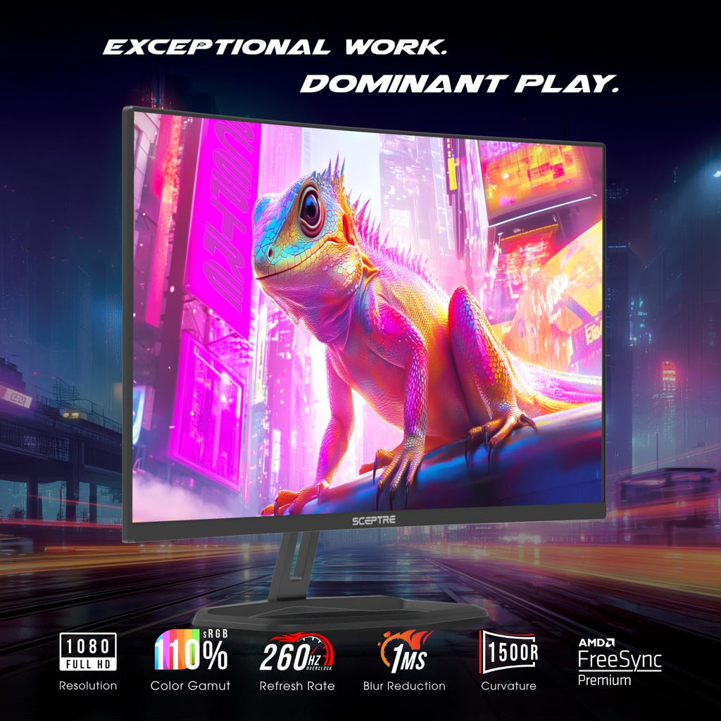 Sceptre Prime Curved 32 inch Gaming Monitor 1080p DisplayPort up to 260Hz 1500R FreeSync Premium 1ms Build-in Speakers, Machine Black 2026 (C325B-FW260D Series)