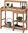 Psilvam Outdoor Potting Bench with Sink, Rot-Resistant HDPS Potting Table for Outside Garden, All-Weather Use, (Teak)