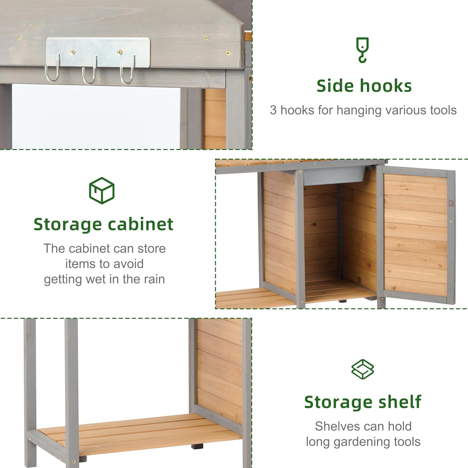 Wooden Potting Bench Table with Sink,Outdoor Garden Table Work Bench with Storage, Workstation for Outside Patio Lawn