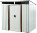 6x5 FT Outdoor Metal Storage Shed with Lockable Sliding Doors, Transparent Panels and Metal Foundation All-Weather Tool Shed for Garden, Lawn, Patio, and Backyard, White