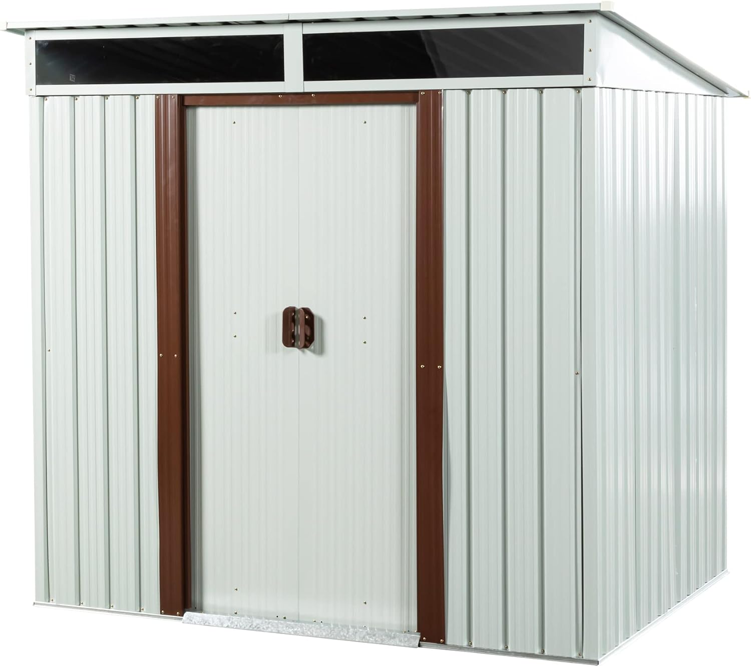6x5 FT Outdoor Metal Storage Shed with Lockable Sliding Doors, Transparent Panels and Metal Foundation All-Weather Tool Shed for Garden, Lawn, Patio, and Backyard, White