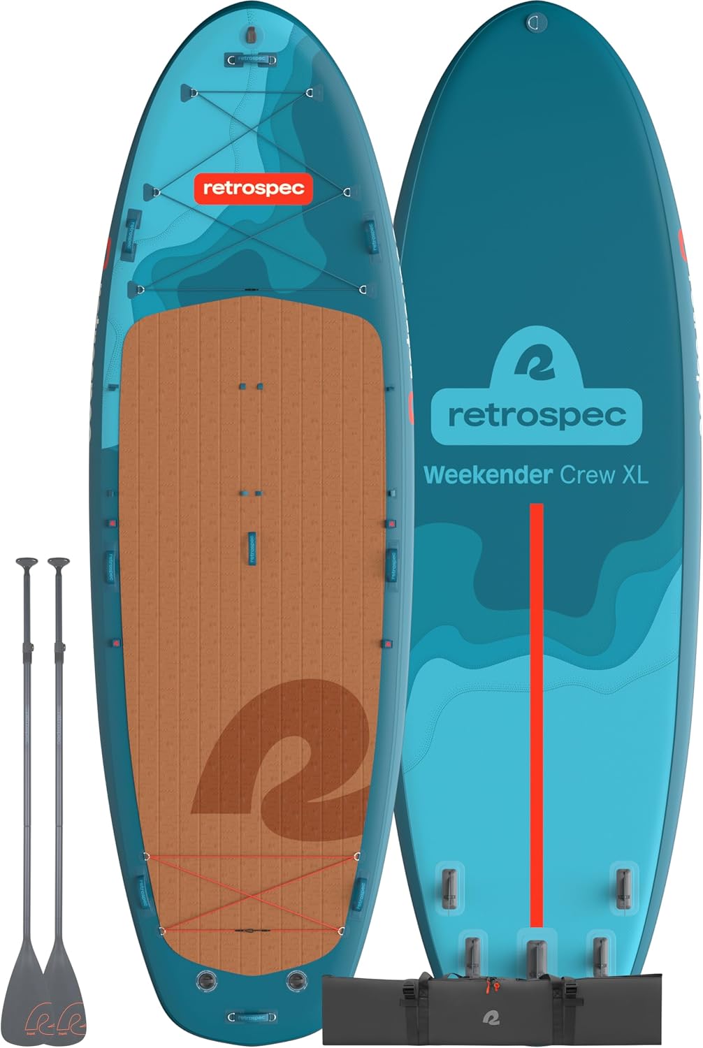 Retrospec Weekender Crew Inflatable Paddle Board - 12ft & 15ft XL Multi-Person iSUP with 400 & 1050lb Capacity & No-Slip Deck - Includes 2 Paddles & Accessories