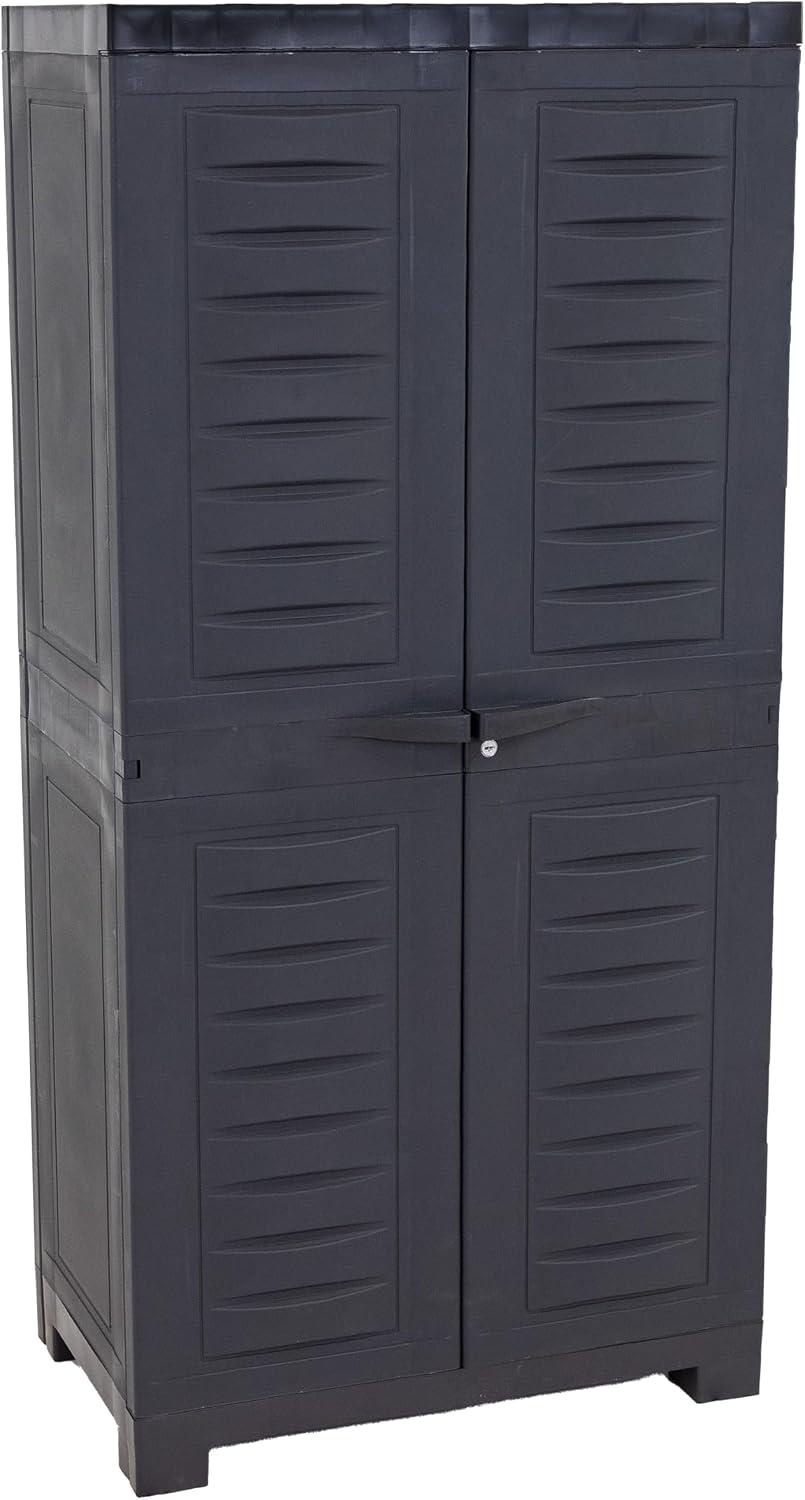 Sunnydaze 48' H Resin Garage Storage Cabinet - Garage Cabinet - Freestanding Utility Storage for Laundry Room, Office, Basement - Charcoal