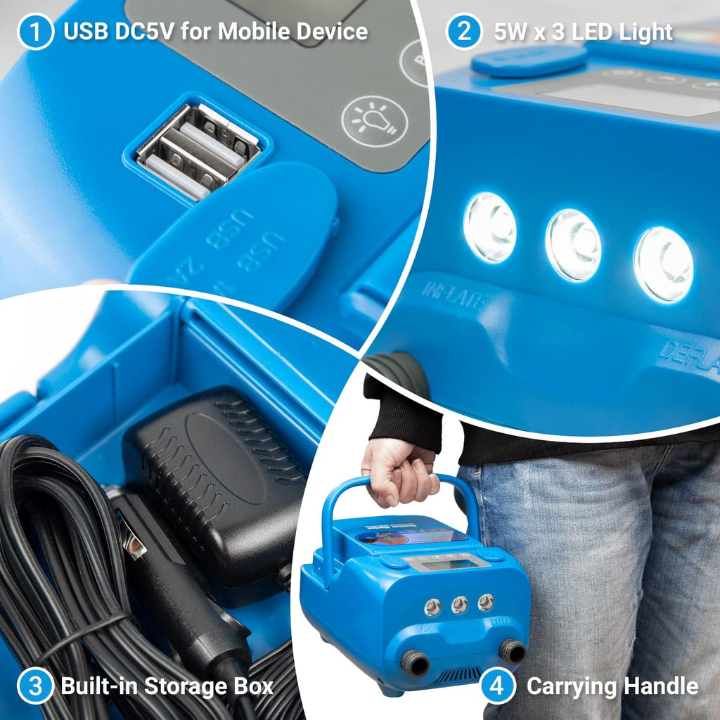 Seamax SUP 16DB Electric Air Pump for Inflatable SUP and Boat, Intelligent Firmware with Built-in Temperature Sensor and Timer