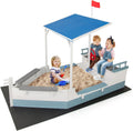 Costzon Pirate Ship Sandbox with Canopy, Fir Wood Boat Sand Box w/Flag, Rudder, Bench Seats and Storage Compartments for Backyard Beach, Outdoor Sand Pit for Kids 3-8 Years Old