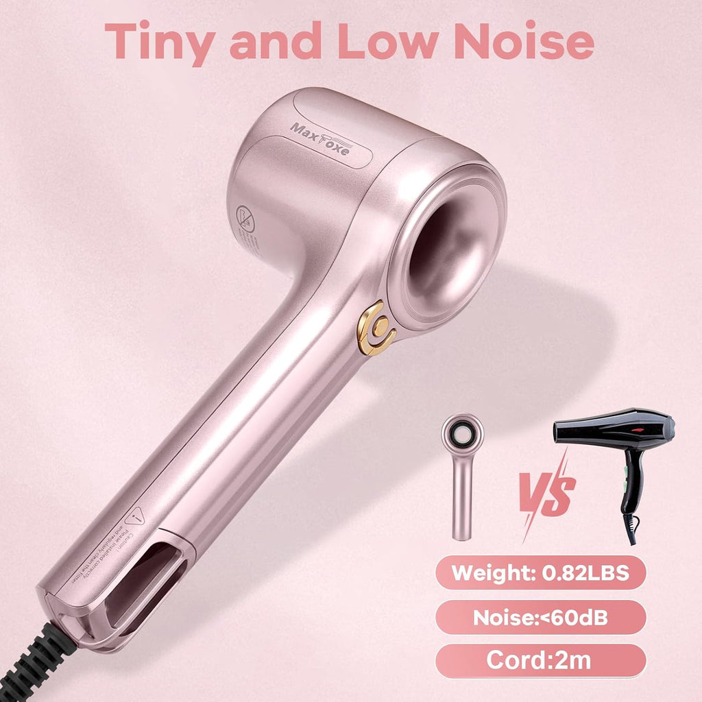 Ionic Hair Dryer, Professional Blow Dryer with High-Speed Brushless Motor for Fast Drying, Quiet Hairdryer with 2 Magnetic Nozzles, 4 Temps & 3 Speeds Settings for Salon,Home, Pink