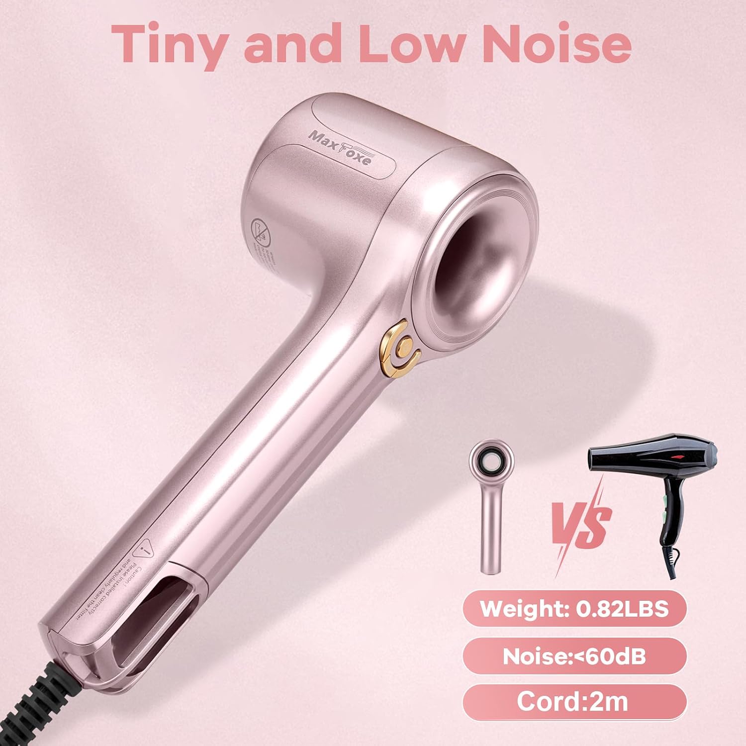 Ionic Hair Dryer, Professional Blow Dryer with High-Speed Brushless Motor for Fast Drying, Quiet Hairdryer with 2 Magnetic Nozzles, 4 Temps & 3 Speeds Settings for Salon,Home, Pink