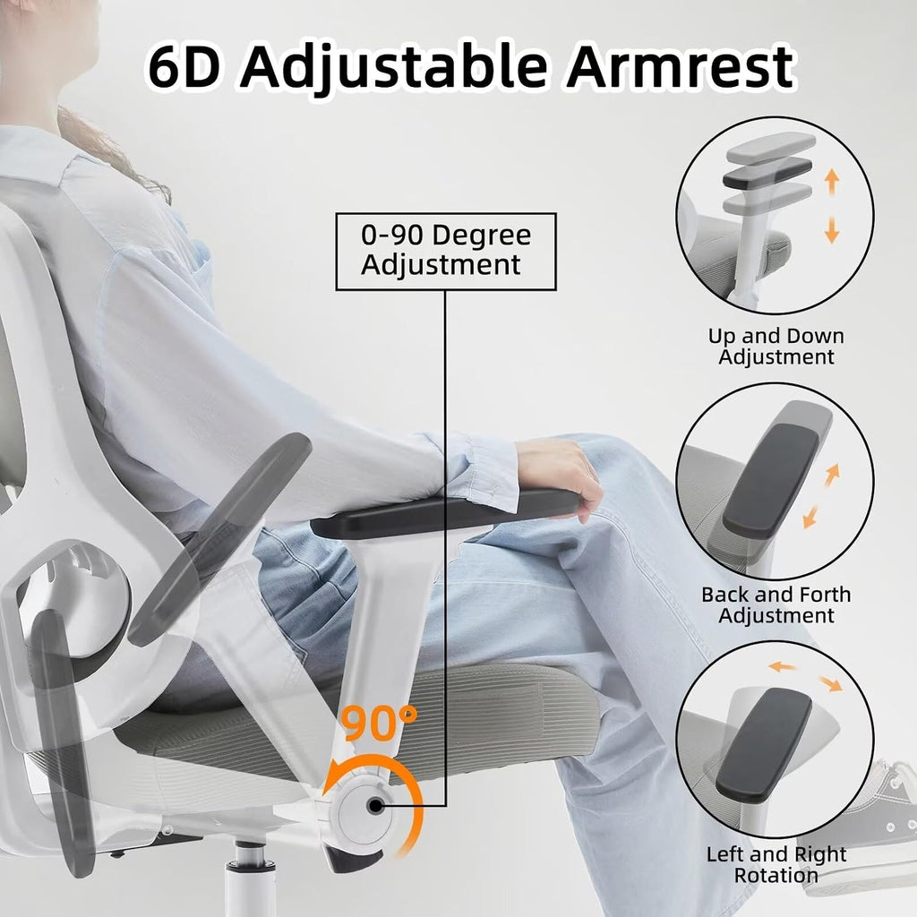 Ergonomic Office Chair Reclining Gaming Chair Adjustable Lumbar Support 4D Armrest 6D Headrest Breathable Mesh Swivel Computer Chairs Home Studio Chairs Desk Chair Coat Hanger Tilt Lock (Grey)