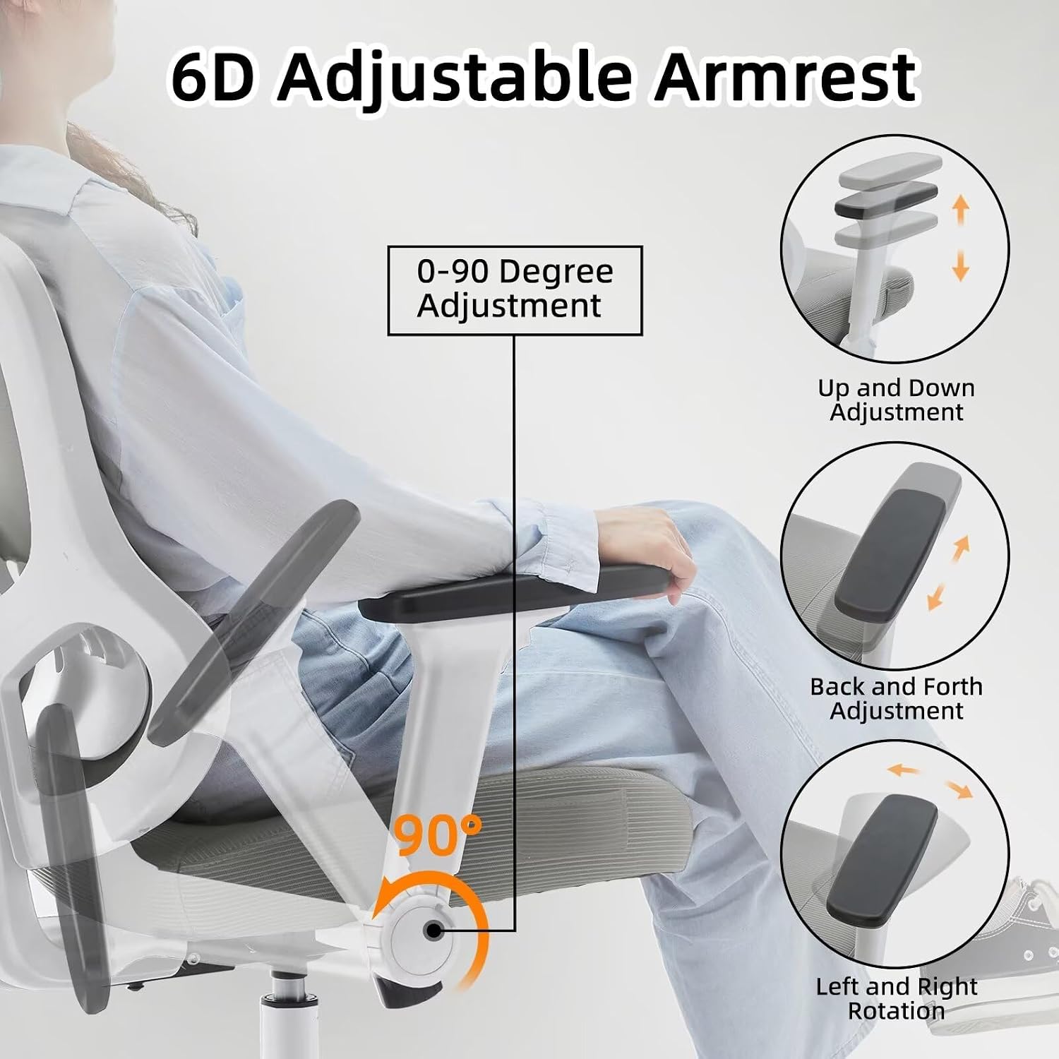 Ergonomic Office Chair Reclining Gaming Chair Adjustable Lumbar Support 4D Armrest 6D Headrest Breathable Mesh Swivel Computer Chairs Home Studio Chairs Desk Chair Coat Hanger Tilt Lock (Grey)