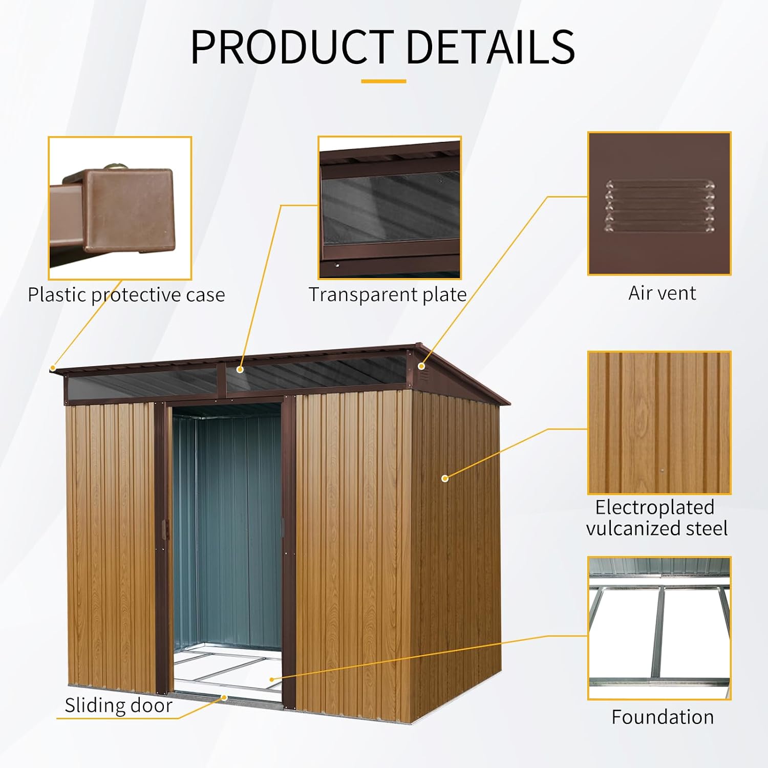 JT 8X6FT Outdoor Storage Shed, Galvanized Metal Garden Shed with Window and Metal Foundation, Tool Storage Shed for Patio Lawn Backyard (Coffee-8ft x 6ft)