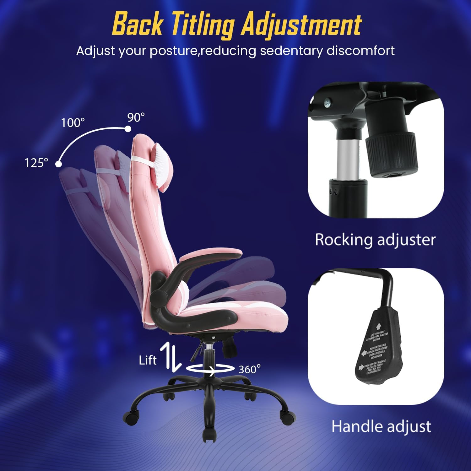 Ruesleag PC Gaming Racing Chair Ergonomic Office Computer Chair HIgh Back Video Racing Chair w/Lumbar Support Flip Up Arms Headrest PU Leather Study Desk Chair Executive Office Chair for Adults,Pink