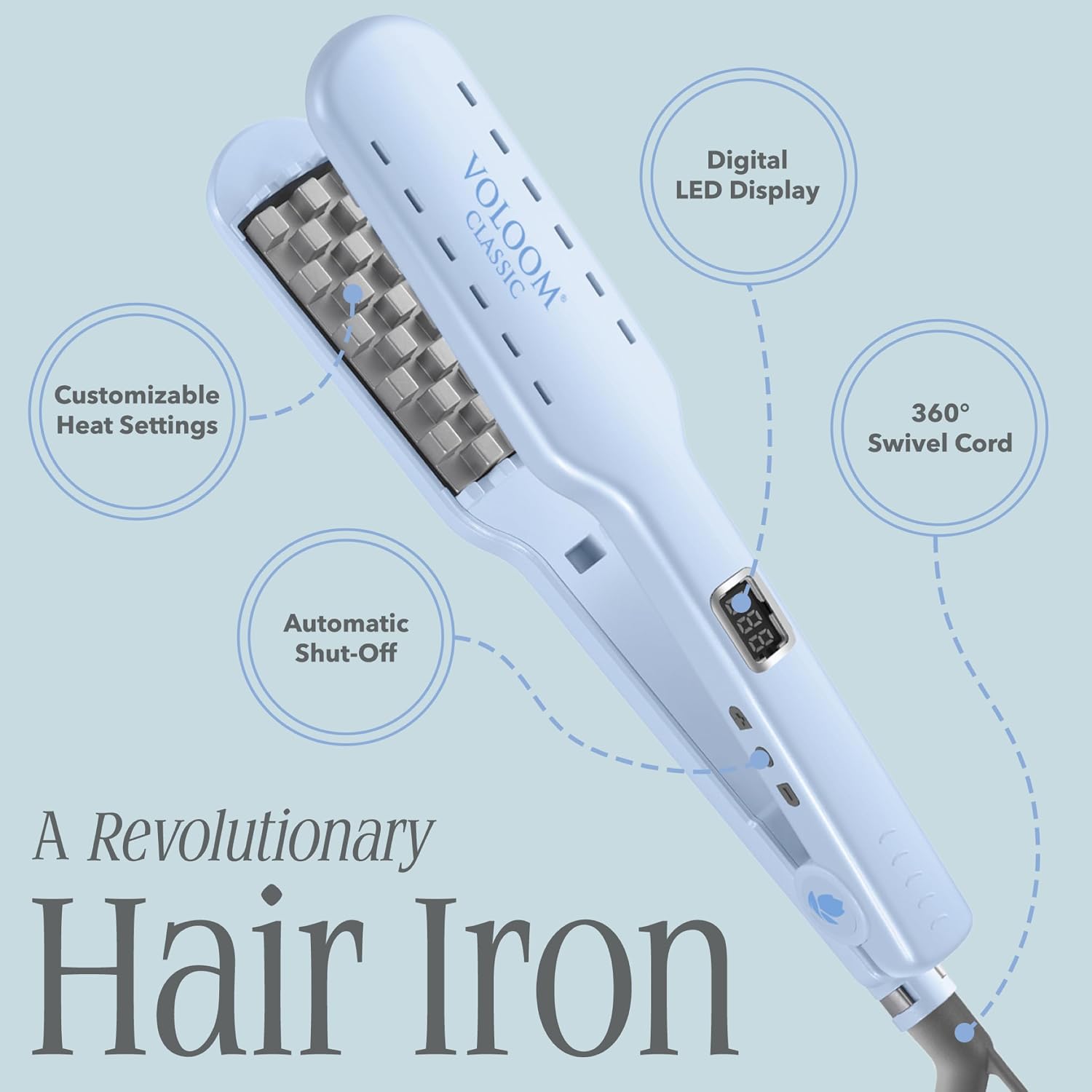 VOLOOM Classic 1-1/2' Inch Professional Volumizing Ceramic Flat Iron - Hair Volumizer & Styling Tool with Adjustable Temp & Auto Shut-Off for Lasting Volume for Thicker Hair - Heat Resistant Case
