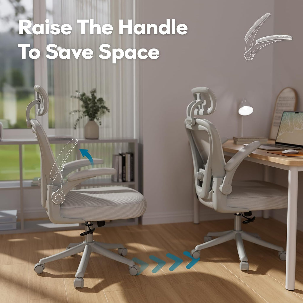 SeekFancy Ergonomic Office Chair M903, Computer Desk Chair with Wheels, High Back Mesh Office Chair with Adjustable Lumbar Support, Headrest, Flip-Up Armrests, All Grey