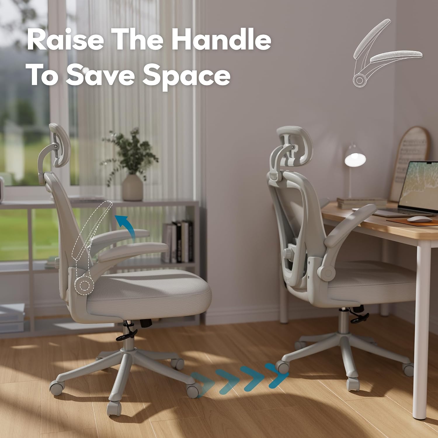 SeekFancy Ergonomic Office Chair M903, Computer Desk Chair with Wheels, High Back Mesh Office Chair with Adjustable Lumbar Support, Headrest, Flip-Up Armrests, All Grey