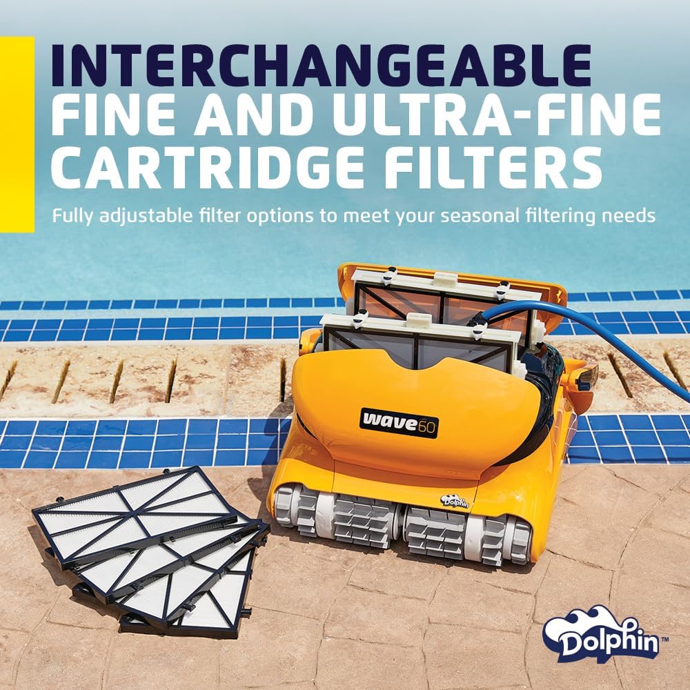 Dolphin Wave 60 Automatic Robotic Pool Vacuum Cleaner Includes Caddy, Wall Climbing Scrubber Brush, Top Load Filters, Ideal for Commercial Pools up to 50 FT in Length