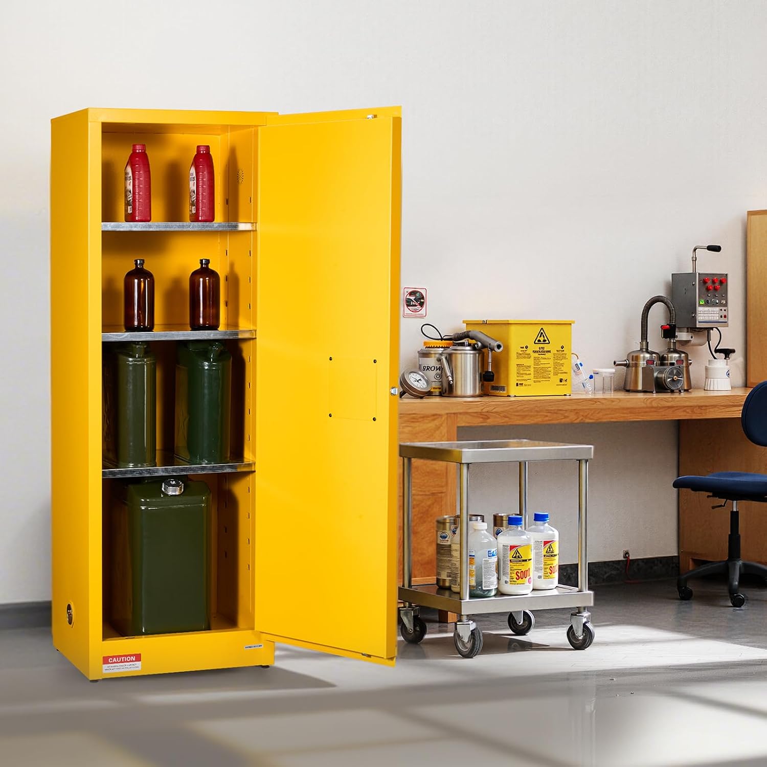 VEVOR Flammable Cabinet 18' x 23' x 65', 23 Gallon Flammable Storage Cabinet with Adjustable Shelf, Cold-Rolled and Galvanized Steel Fire Cabinets, for Commercial Industrial Home Use, Yellow