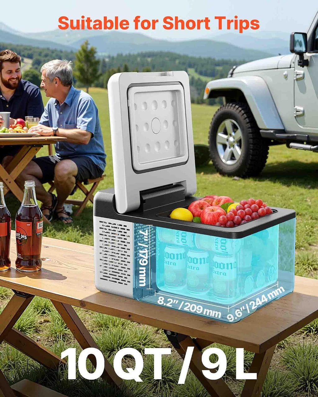 VEVOR 12 Volt Car Refrigerator Fridge, 9 L Single Zone Portable Freezer, -4℉-68℉ Adjustable Range, 12/24V DC and 100-240V AC Compressor Cooler for Outdoor, Camping, RV, Grey