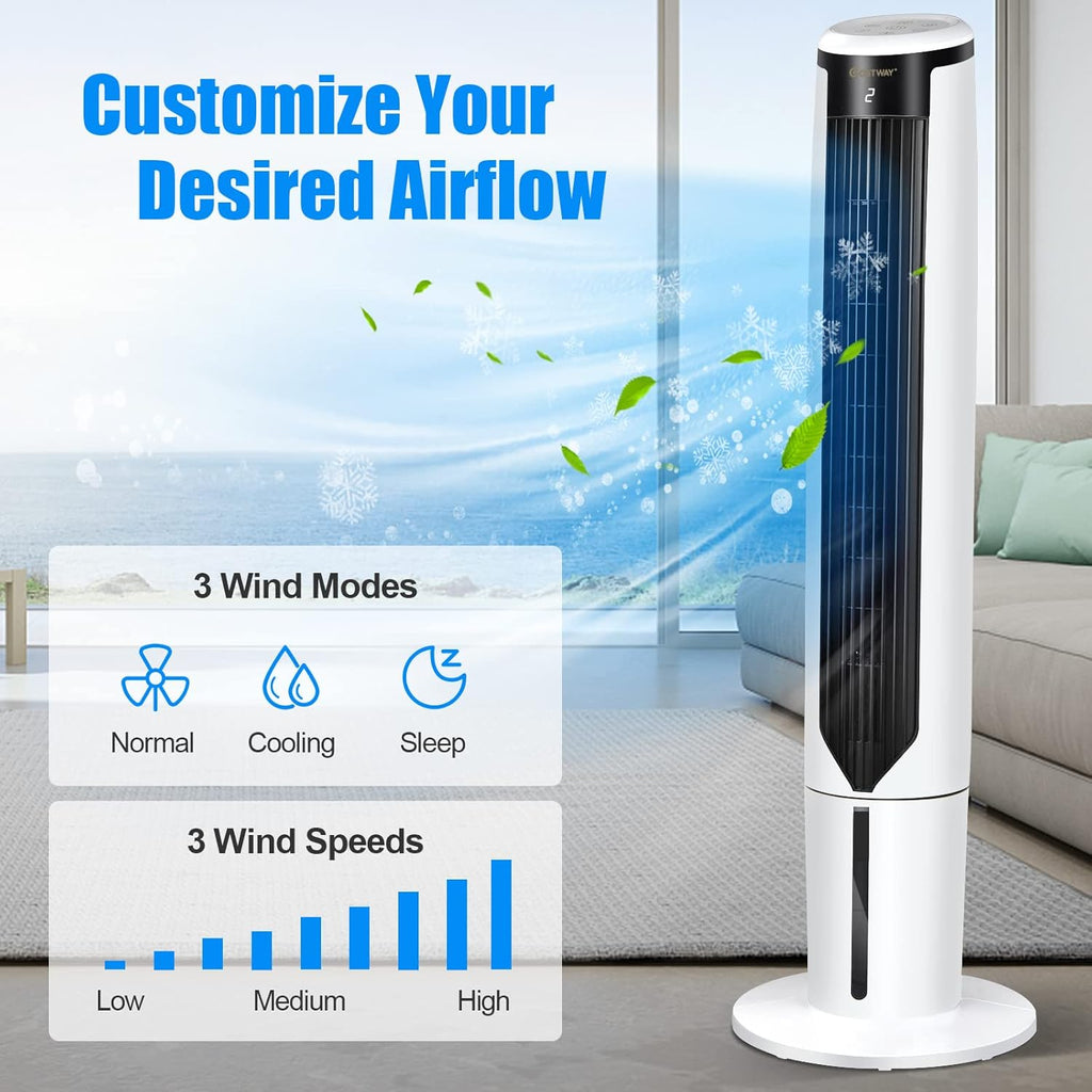 COSTWAY Evaporative Air Cooler, 41-inch Portable Oscillating Air Cooler with Remote, 3 Modes, 3 Speeds, LED Display, 9H Timer Auto-off, Quiet Standing Bladeless Tower Fan for Bedroom Home Office