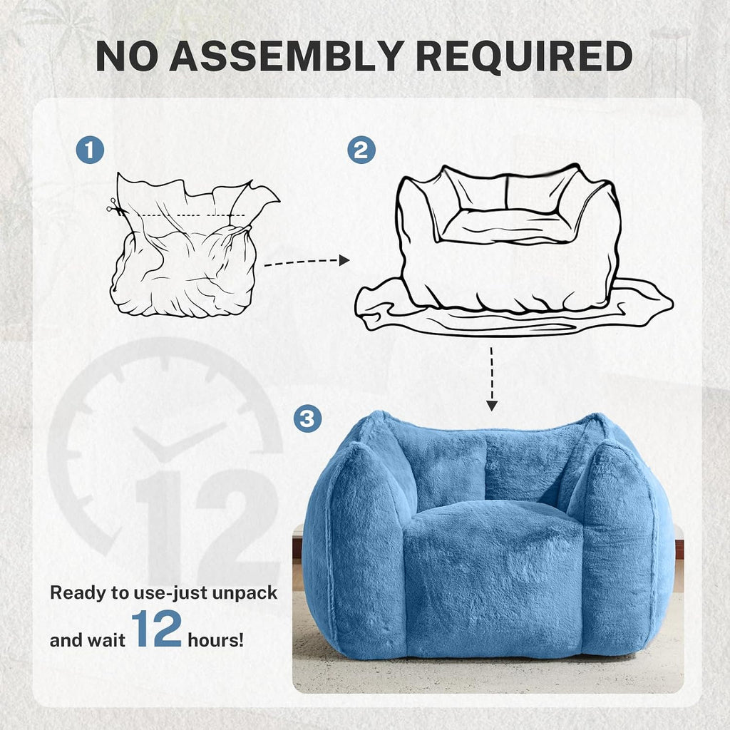 Giant Bean Bag Chair, Comfy Large Bean Bag Chairs for Adults and Kids, Fluffy Faux Rabbit Fur Floor Sofa for Living Room Bedroom Apartment, Light Bule