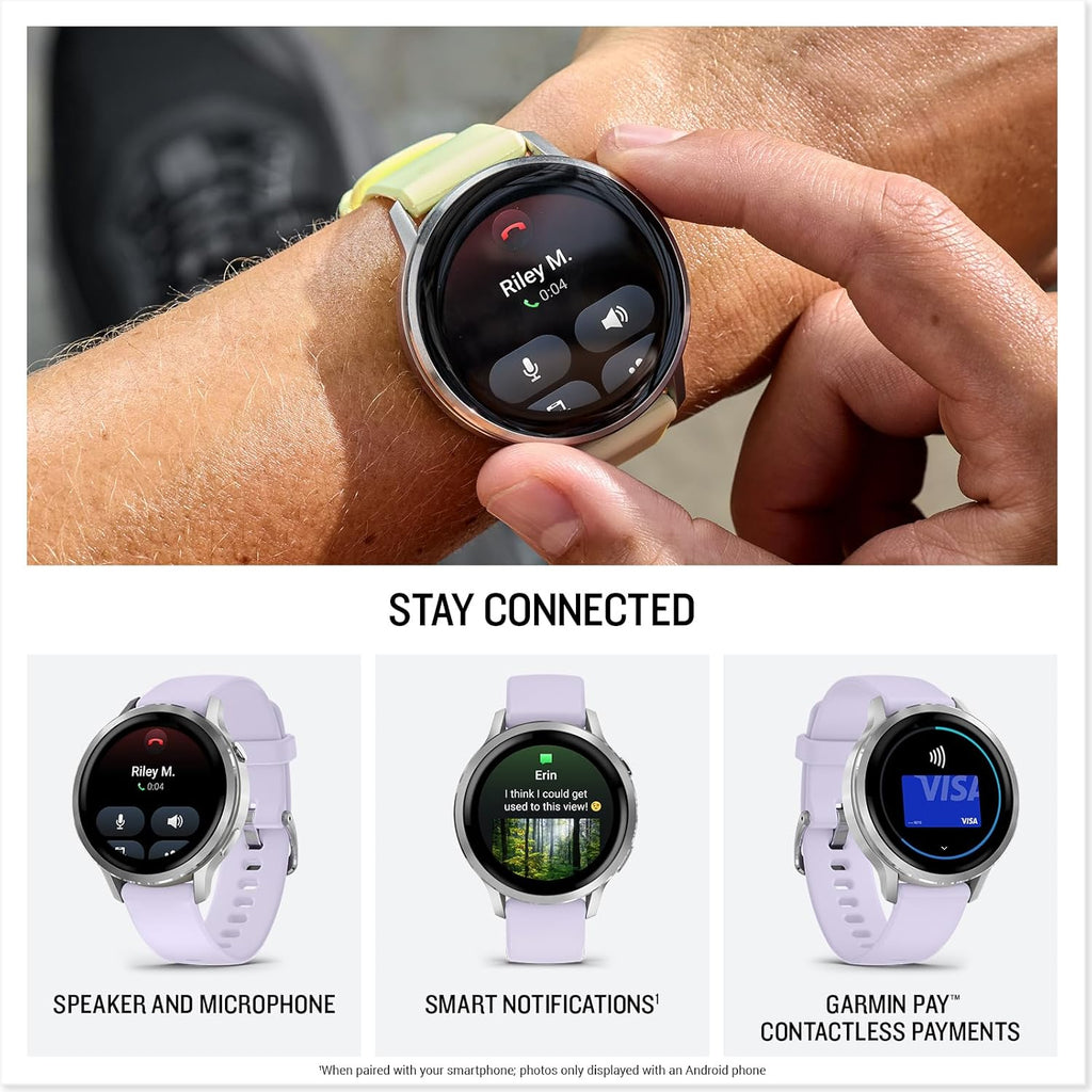 Garmin Venu 4, 41mm, Advanced Fitness Tracker GPS Smartwatch, 1.2' AMOLED Display, Built-in Flashlight, 10 Days of Battery Life, Silver with Periwinkle Silicone Band (Watch Bundle)